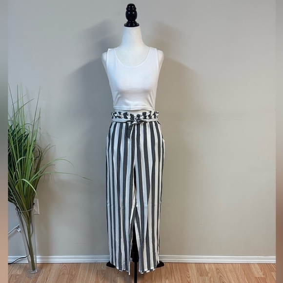 American Eagle Outfitters Grey and White Tie Front straight leg Pants size S - Picture 2 of 5